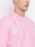 Vastramay Men's Pink Cotton Blend Kurta and White Dhoti Set